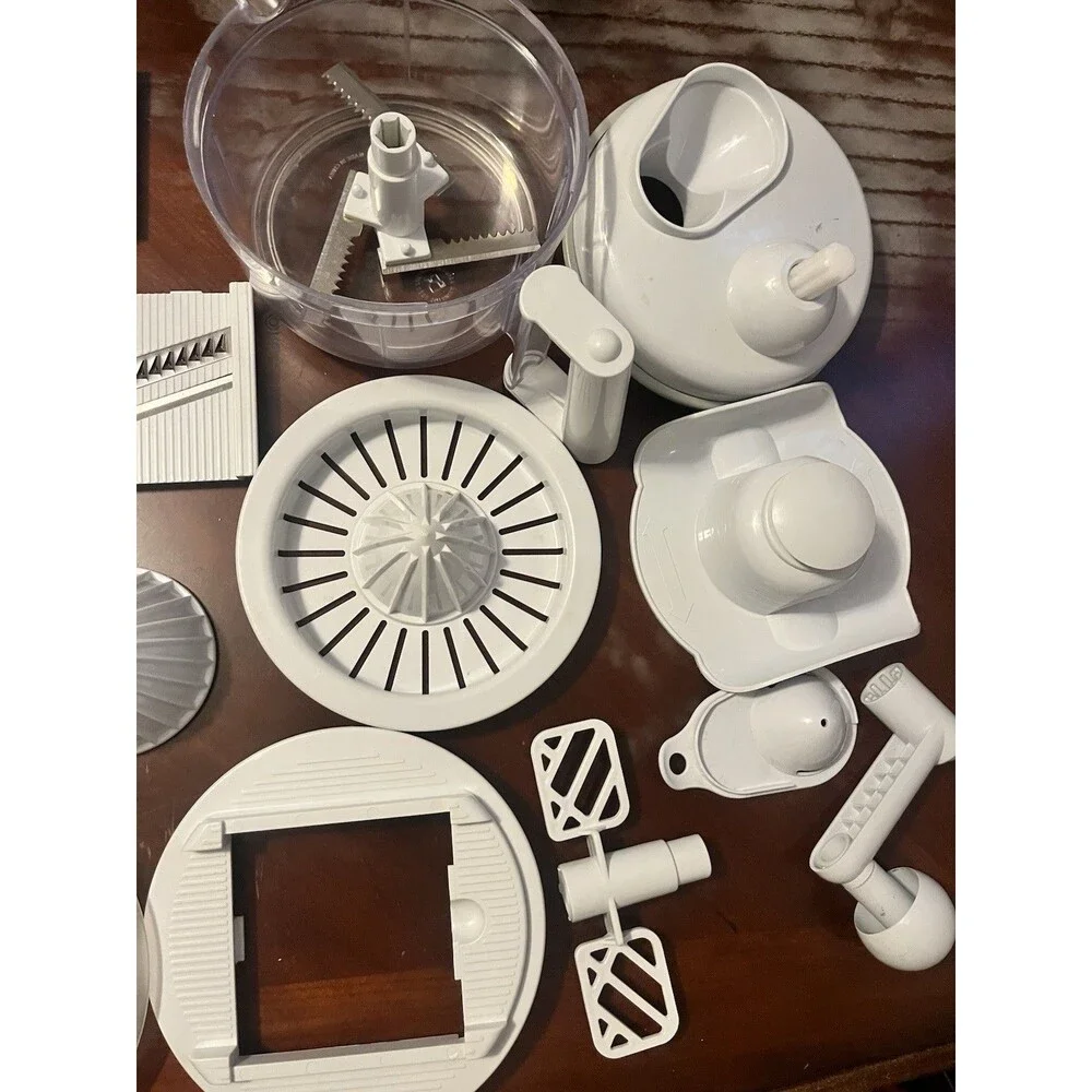 Kitchen Plus 2000 Hand Operated Food Processor White Combo 15 Piece Open Box